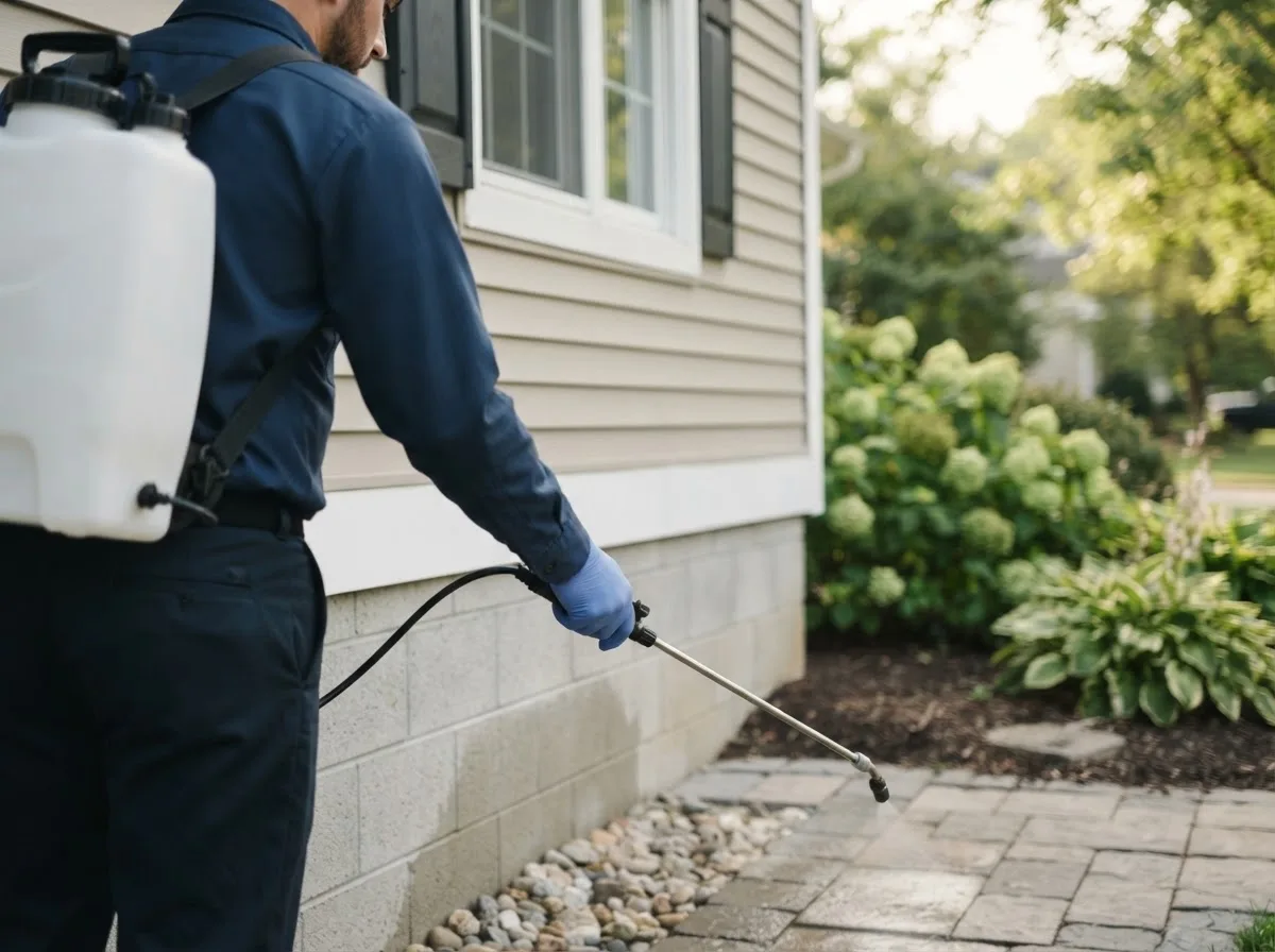 Pest control technician inspecting a home in Thendara, NY